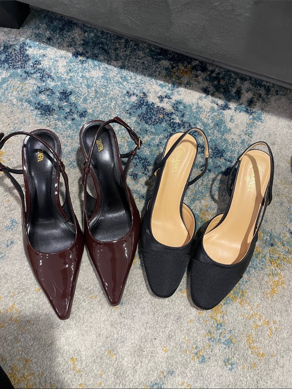 Zara brown heels and Black Cap Toe Slingback Block Heel Pumps